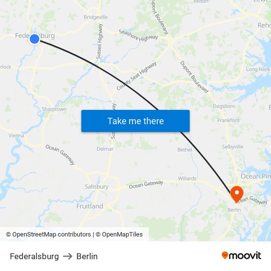 Federalsburg to Berlin map
