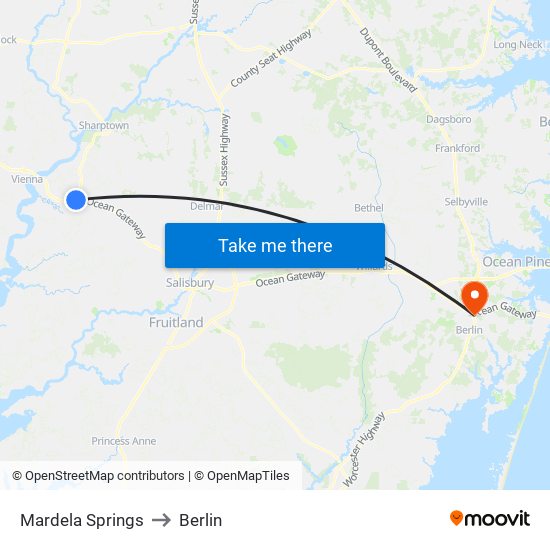 Mardela Springs to Berlin map