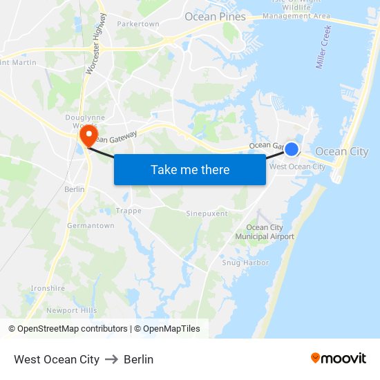 West Ocean City to Berlin map