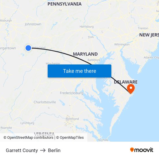 Garrett County to Berlin map