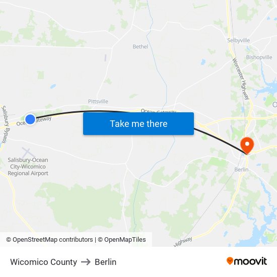 Wicomico County to Berlin map