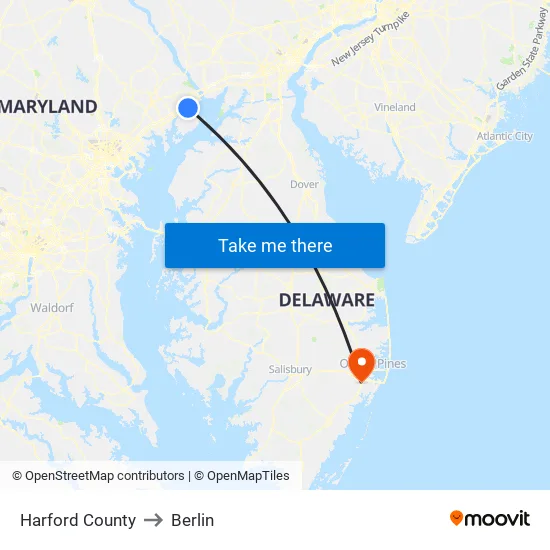 Harford County to Berlin map