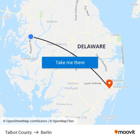 Talbot County to Berlin map