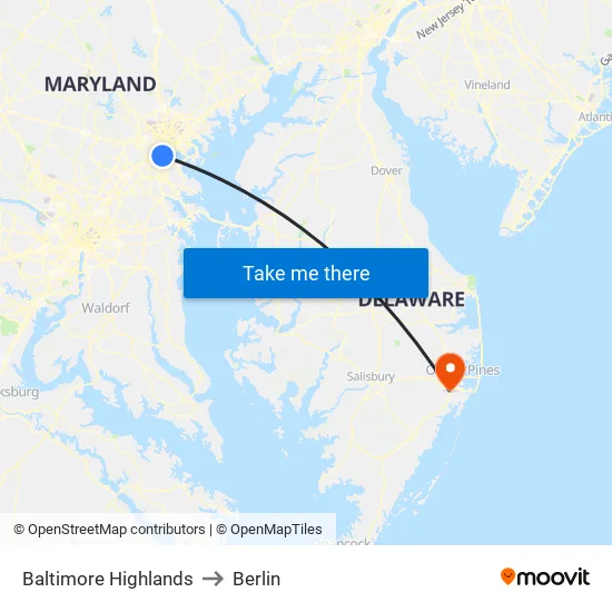 Baltimore Highlands to Berlin map