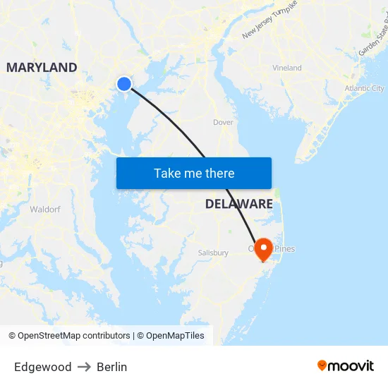 Edgewood to Berlin map