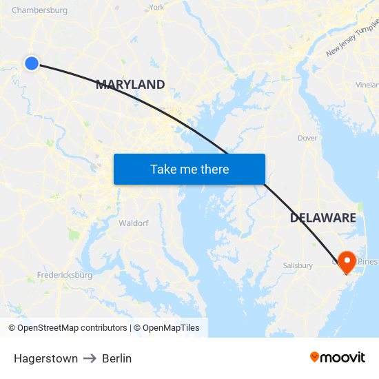 Hagerstown to Berlin map