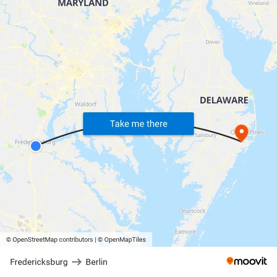 Fredericksburg to Berlin map