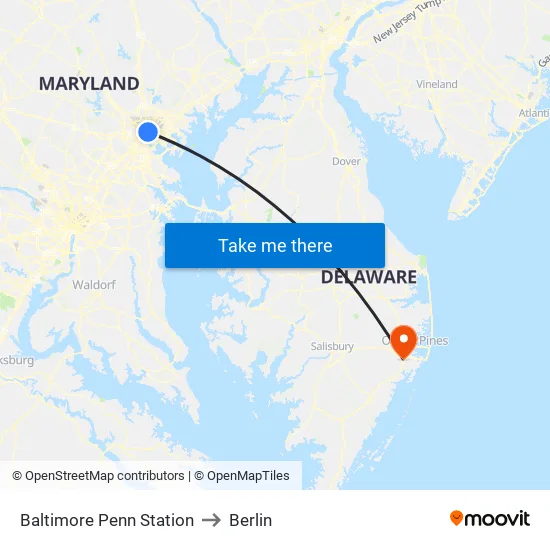 Baltimore Penn Station to Berlin map