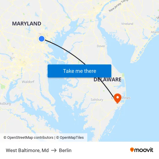 West Baltimore, Md to Berlin map
