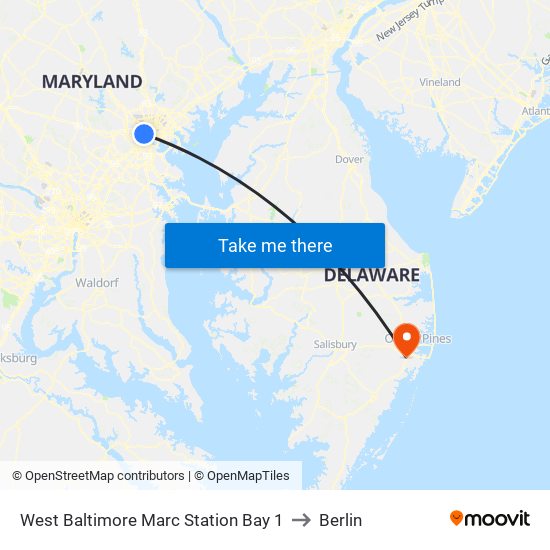 West Baltimore Marc Station Bay 1 to Berlin map