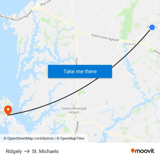 Ridgely to St. Michaels map