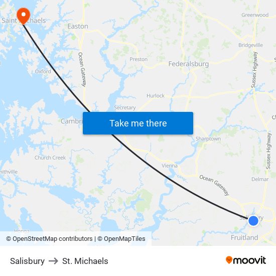 Salisbury to St. Michaels map