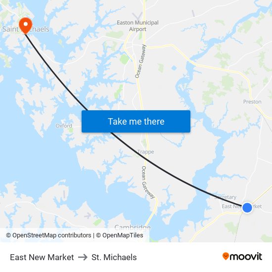 East New Market to St. Michaels map