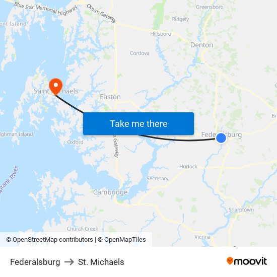 Federalsburg to St. Michaels map