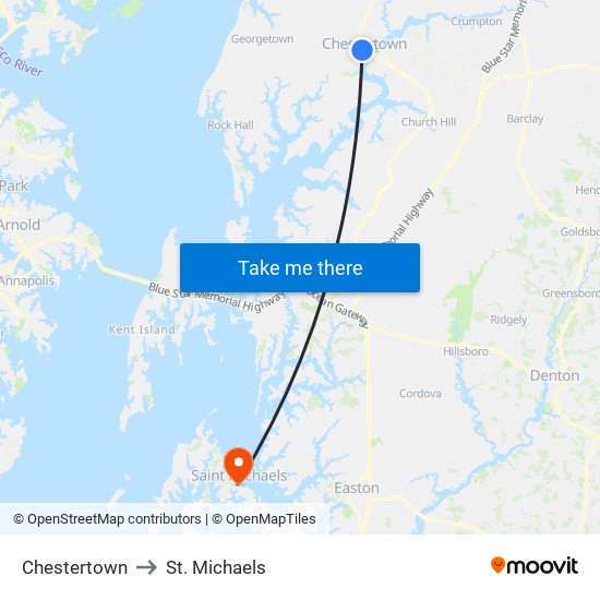 Chestertown to St. Michaels map
