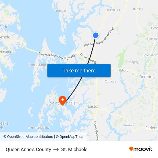 Queen Anne's County to St. Michaels map