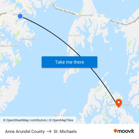 Anne Arundel County to St. Michaels map