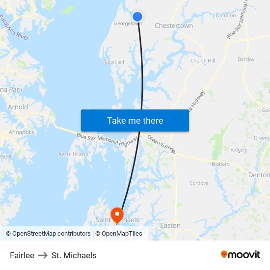 Fairlee to St. Michaels map