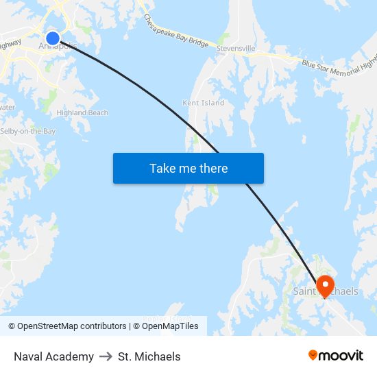 Naval Academy to St. Michaels map