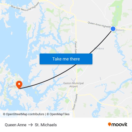 Queen Anne to St. Michaels map