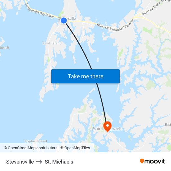 Stevensville to St. Michaels map