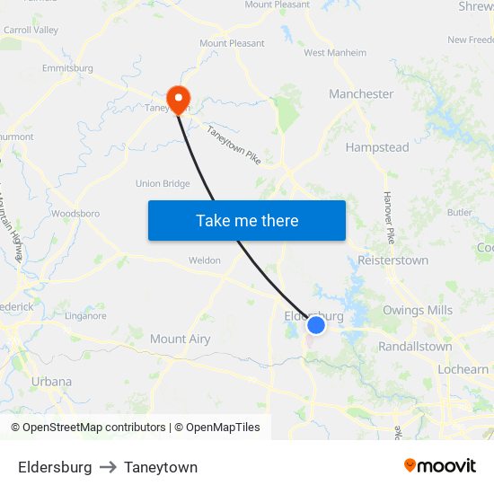 Eldersburg to Taneytown map