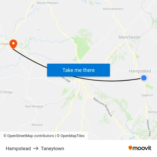 Hampstead to Taneytown map