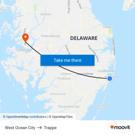 West Ocean City to Trappe map