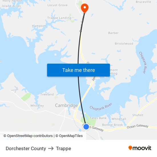 Dorchester County to Trappe map