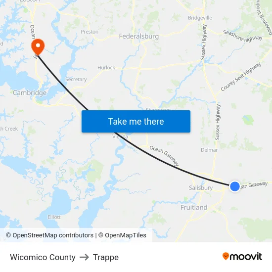 Wicomico County to Trappe map