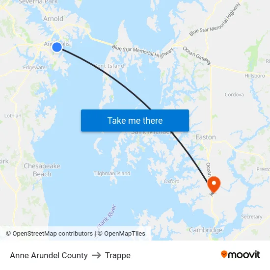 Anne Arundel County to Trappe map