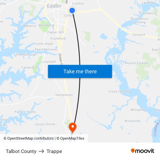 Talbot County to Trappe map