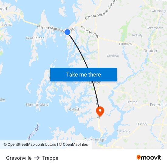 Grasonville to Trappe map