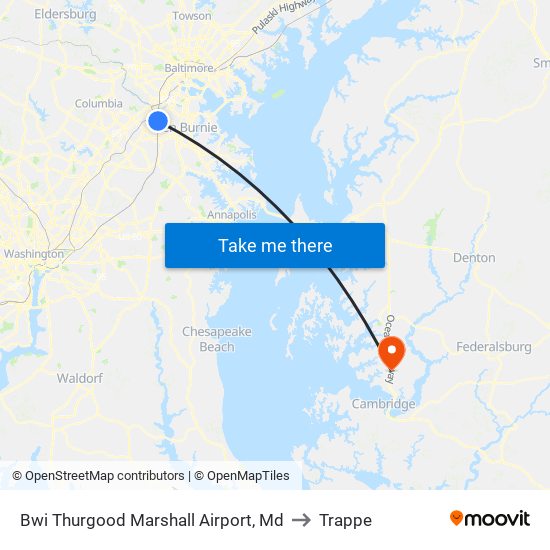 Bwi Thurgood Marshall  Airport, Md to Trappe map