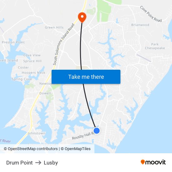 Drum Point to Lusby map