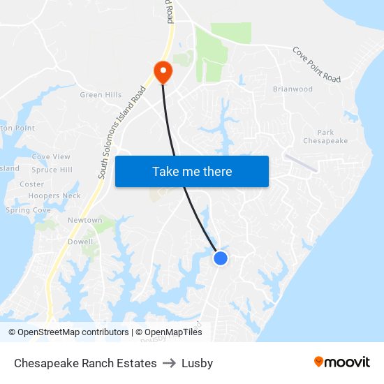 Chesapeake Ranch Estates to Lusby map