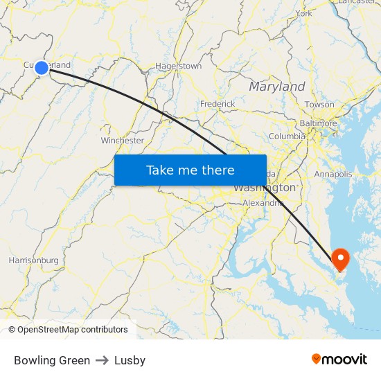 Bowling Green to Lusby map