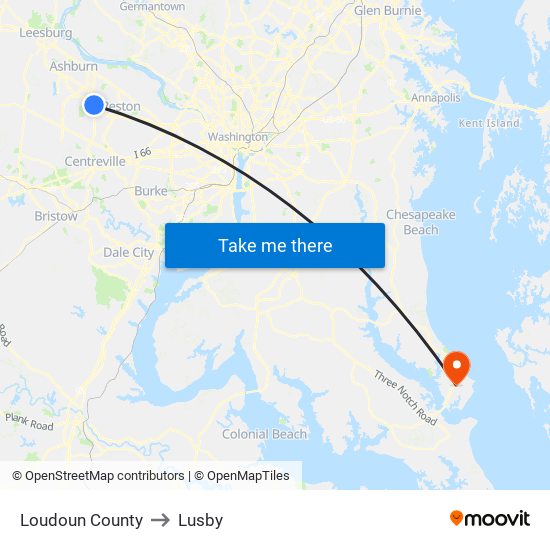 Loudoun County to Lusby map