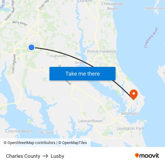 Charles County to Lusby map