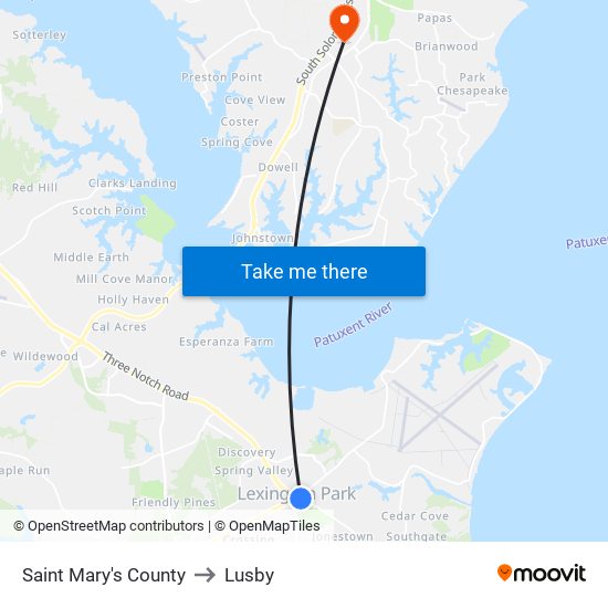 Saint Mary's County to Lusby map