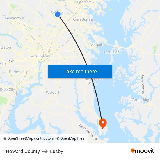 Howard County to Lusby map