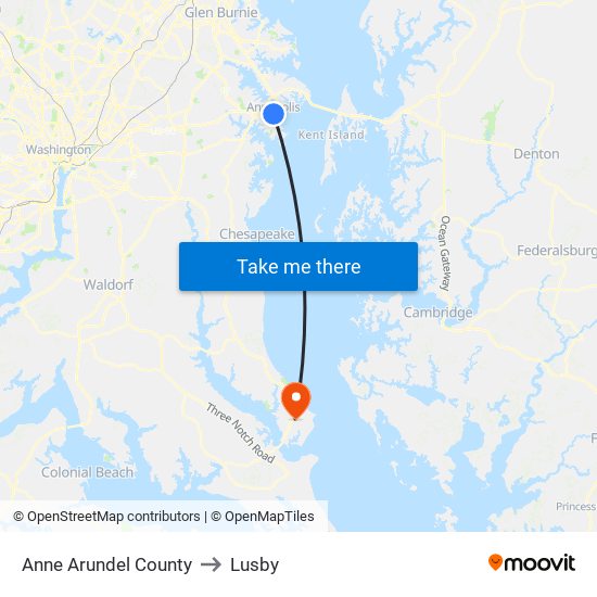 Anne Arundel County to Lusby map