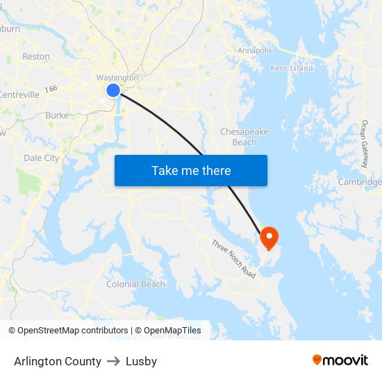 Arlington County to Lusby map