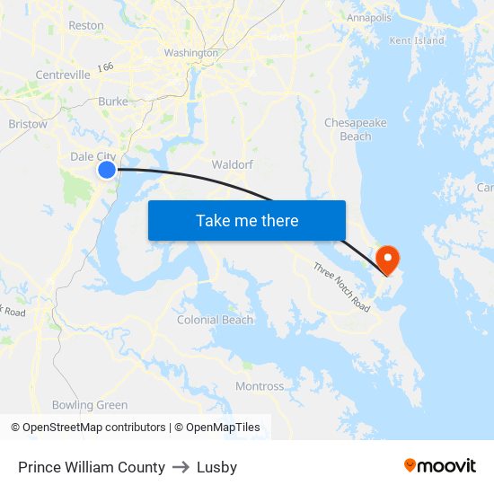 Prince William County to Lusby map