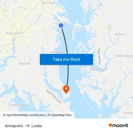 Annapolis to Lusby map