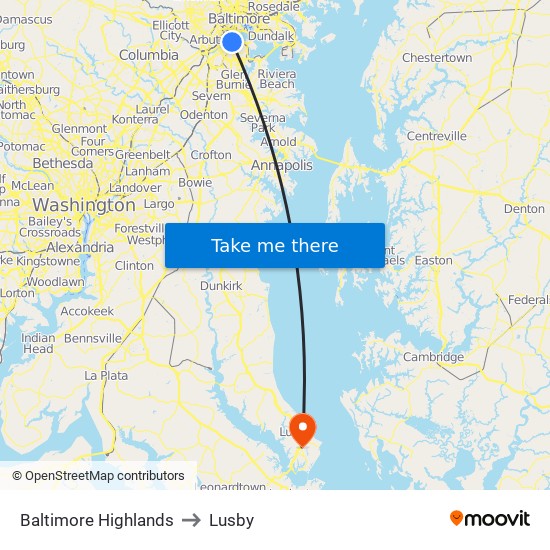 Baltimore Highlands to Lusby map