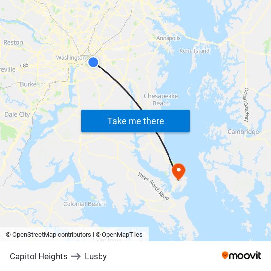 Capitol Heights to Lusby map