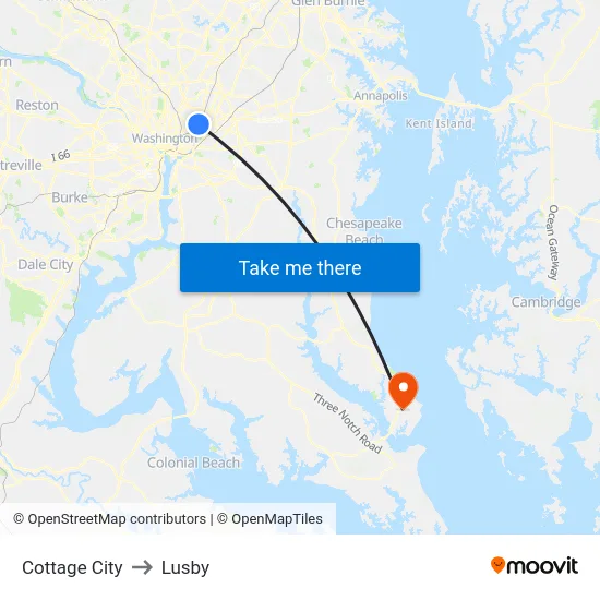 Cottage City to Lusby map