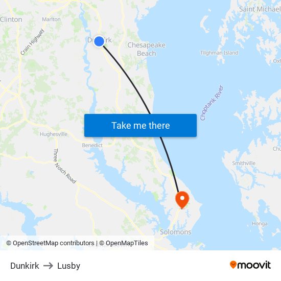 Dunkirk to Lusby map