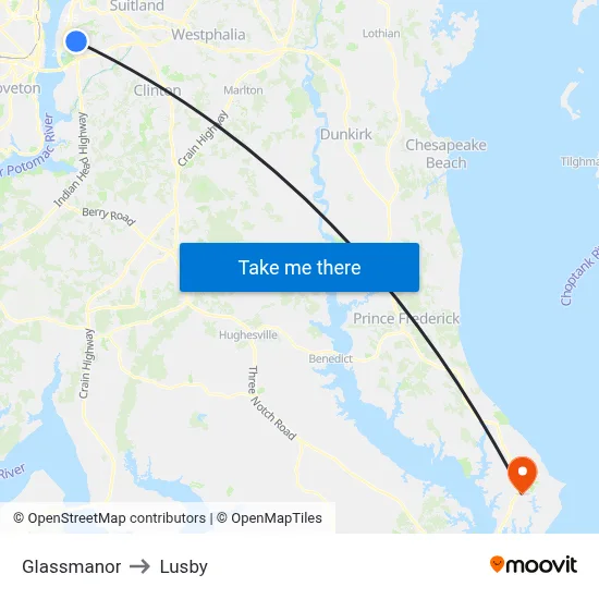 Glassmanor to Lusby map